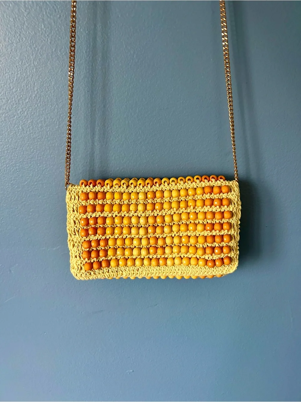 Anthropologie Yellow & Orange Beaded Woven Crossbody